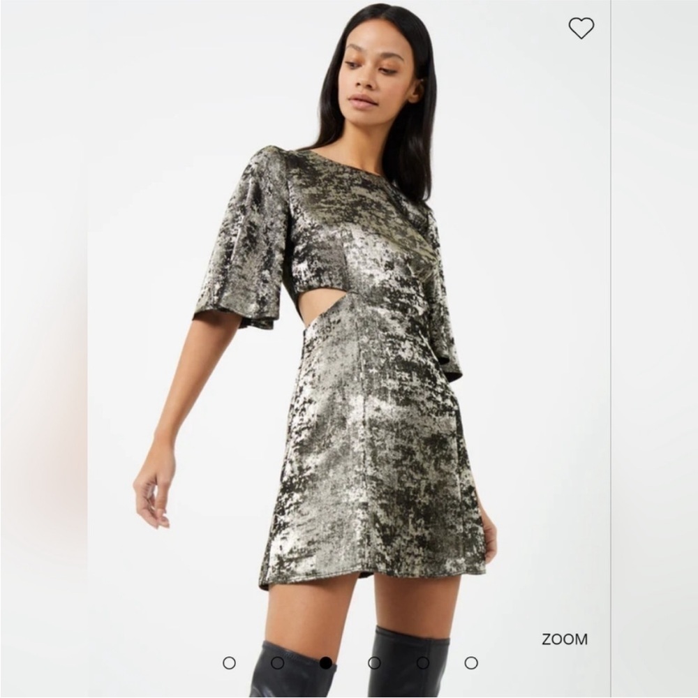 New French Connection Alara Metallic Flutter Sleeve Cutout Mini Dress Sz 10